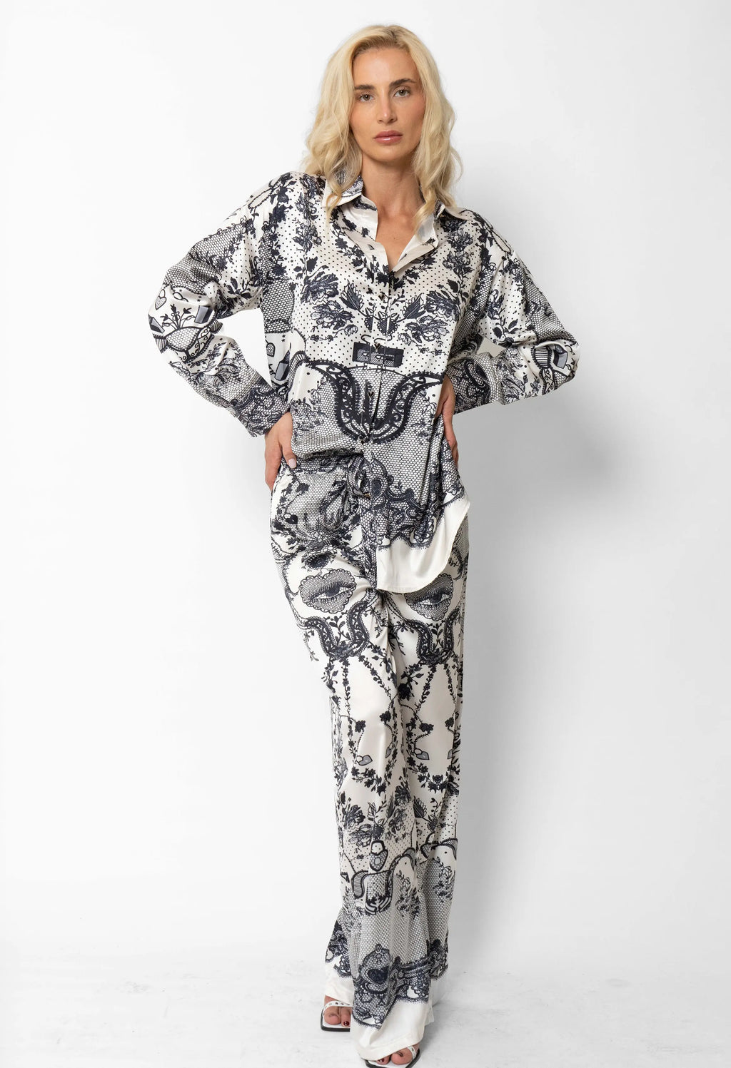 Eleonora Track Pants - Black & White Print