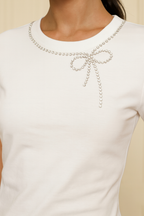 Lucie Embellished Bow Tee – White