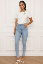 Lucie Embellished Bow Tee – White